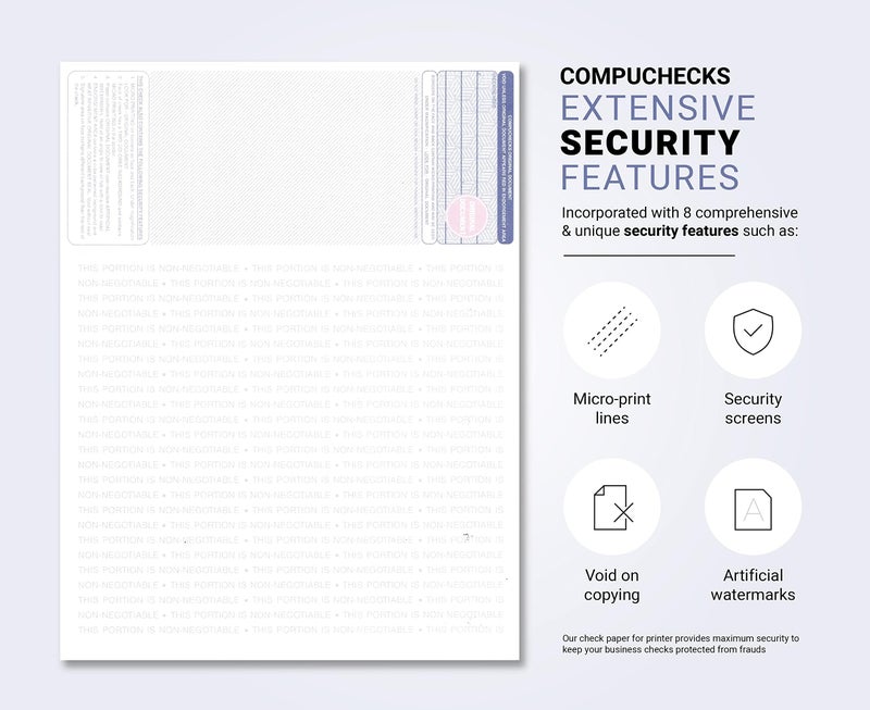 Compuchecks 50 Blank Check Stock - Check on Top Art Deco- Paper Weight # 70"High Security" Check Paper Green Art Deco - Image 2